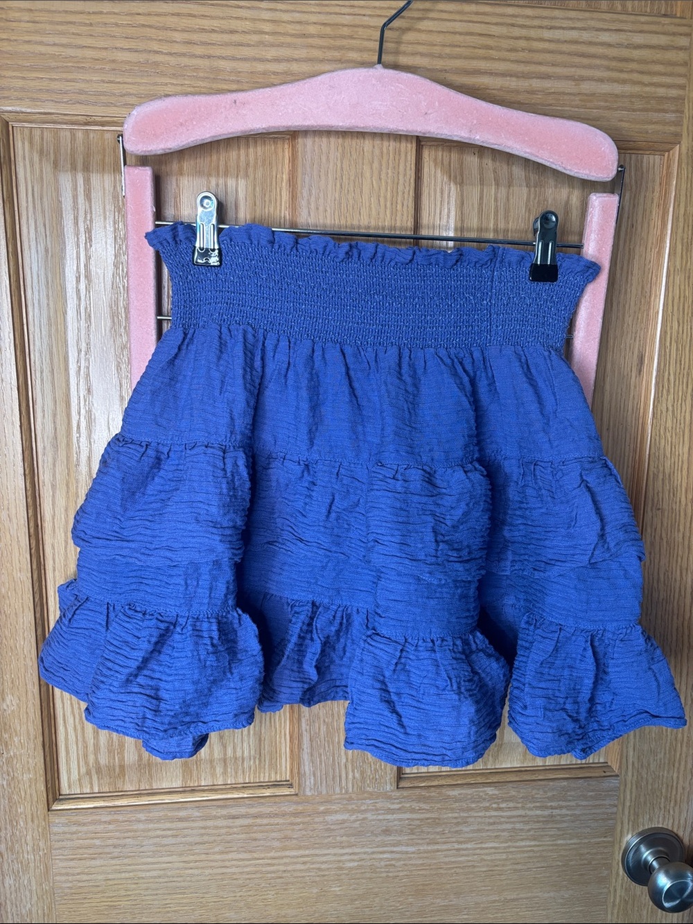 Visions periwinkle ruffled skirt with smocking 13-16.5” waist
